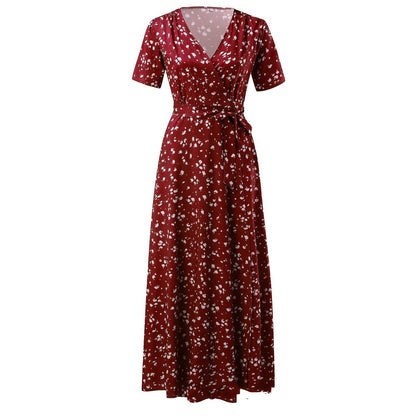 Andrea Serena Maxikleid mit Blumenmuster und kurzen Ärmeln