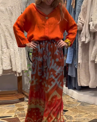 Andrea's™ | Lose Hose mit weitem Bein und bedruckten Taschen