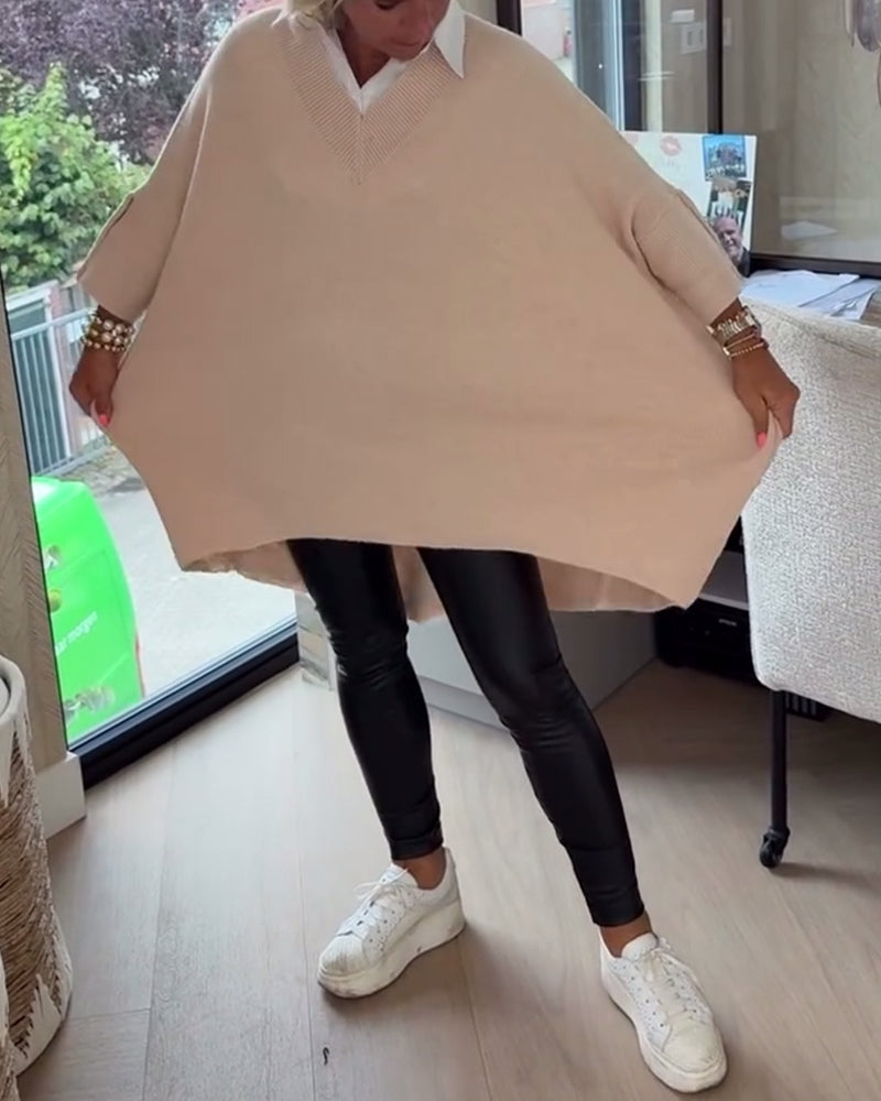 Andrea's™ | Pullover Mit V-Ausschnitt, Geknöpft Und Asymmetrisch Merkmalen