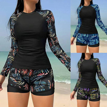 Leaf Print Andrea Serena Long Sleeve Tankini Set