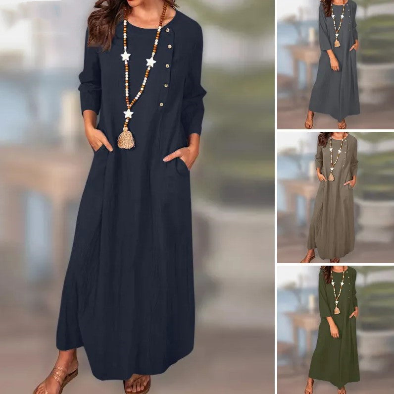 Vintage Linen Long Sleeve Dress by Andrea Serena