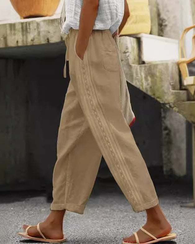 Elegant Cotton Linen Cropped Pants Andrea Serena