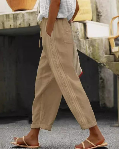 Elegant Cotton Linen Cropped Pants Andrea Serena