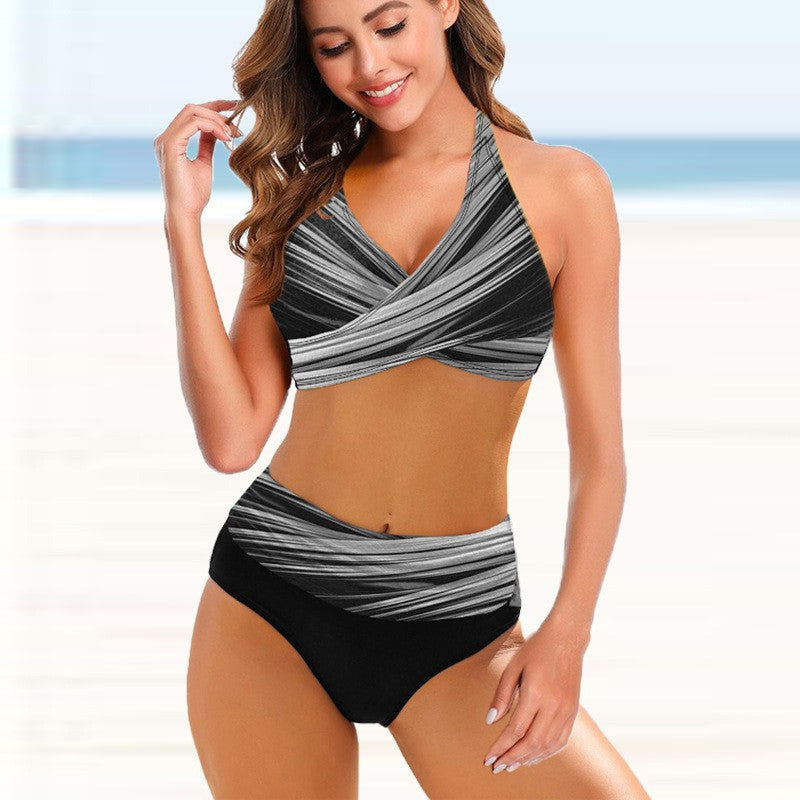 Gestreifter Batik-Bikini mit hohem Bund von Andrea Serena