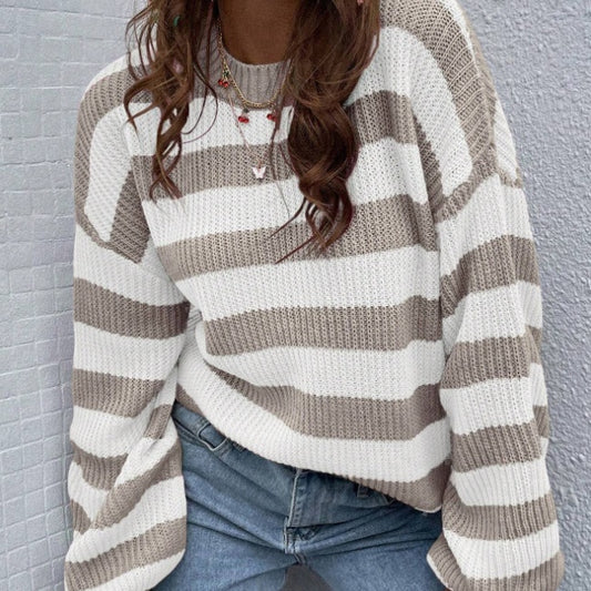 Andrea's™ | Gestreiftes Muster Drop Shoulder Pullover