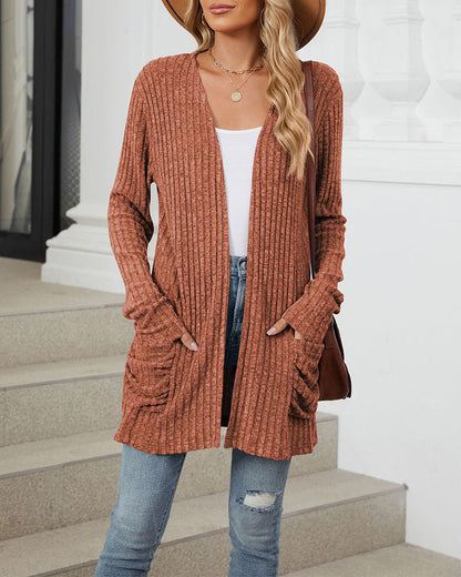 Andrea's™ | Lässiger, einfarbiger cardigan mit langen ärmeln und tasche