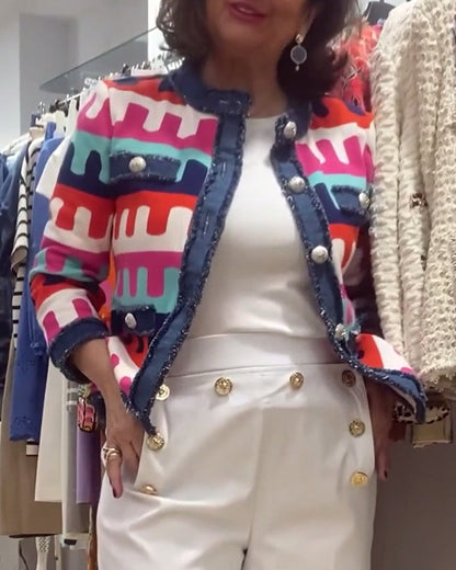 Andrea's™ | Jacke mit Knopfleiste und buntem Aufdruck