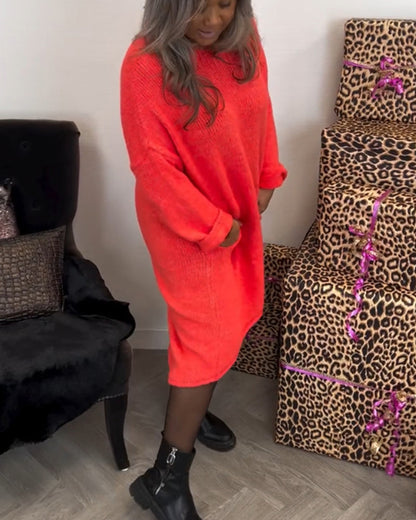 Andrea's™ | Locker Strickkleid mit Tasche