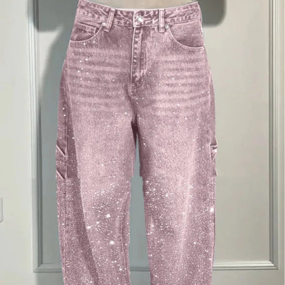 Andrea's™ | Glänzende, locker geschnittene Jeans mit weitem Bein und Taschen