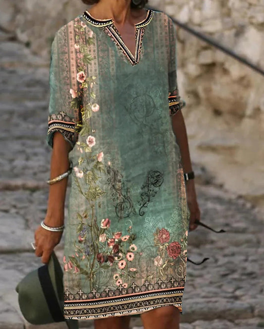 Andrea's™ | Midikleid mit V-Ausschnitt und floralem Muster