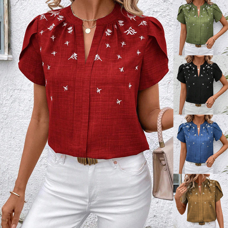 Chic Printed Blouse Andrea Serena Shoulder Pleat Top