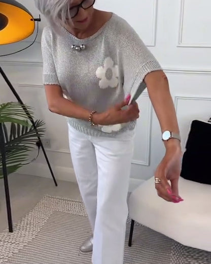 Andrea's™ | Schmaler pullover mit rundhalsausschnitt und blumenmuster