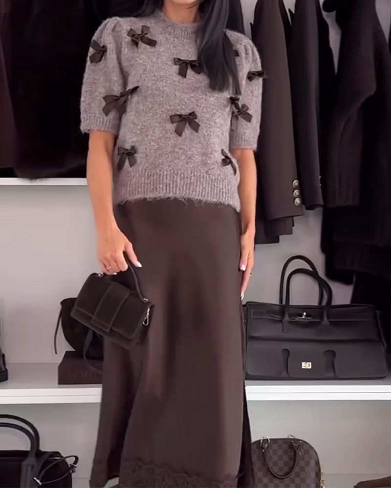 Andrea's™ | Pullover mit Schleifendeko und Rundhalsausschnitt