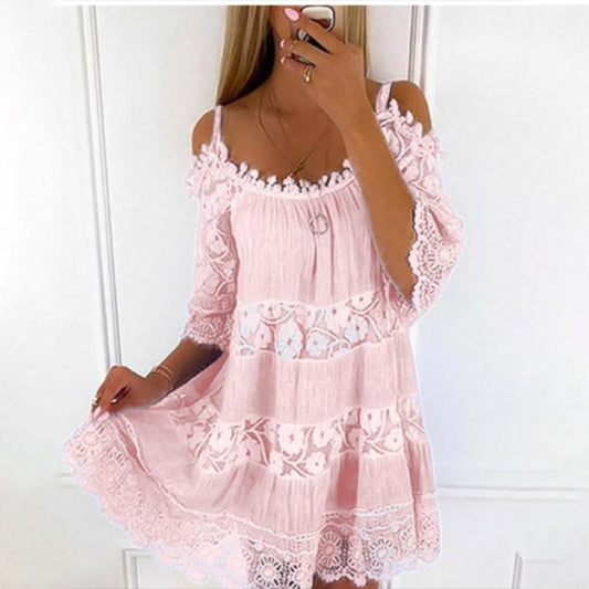 Andrea's™ | Schulterfreies Kleid mit Spitzenbesatz
