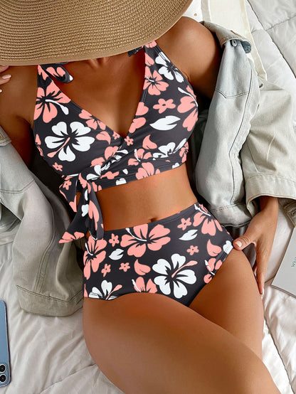 Blumenmuster-Bikini mit hohem Bund von Andrea Serena