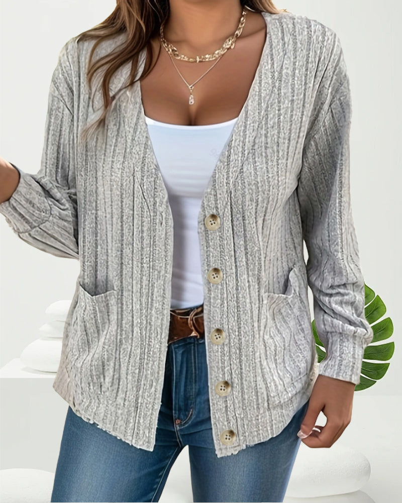 Andrea's™ | Einfarbiger mantel mit langen ärmeln und V-ausschnitt