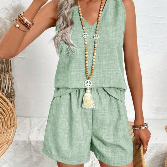 Andrea's™ | Locker geschnittenes Set aus lässiger Weste und Shorts