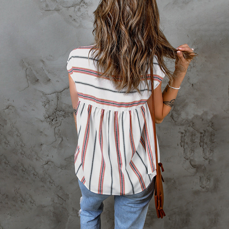 Gestreifte Chiffonbluse mit V-Ausschnitt von Andrea Serena