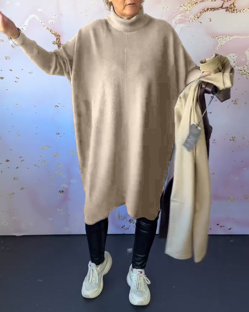 Andrea's™ | Lässiger, einfarbiger pullover mit hohem kragen und langen ärmeln