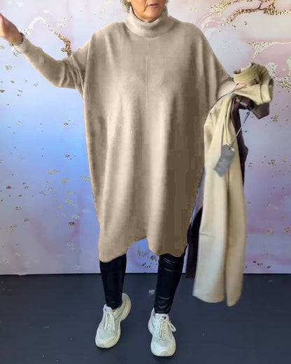 Andrea's™ | Lässiger, einfarbiger pullover mit hohem kragen und langen ärmeln