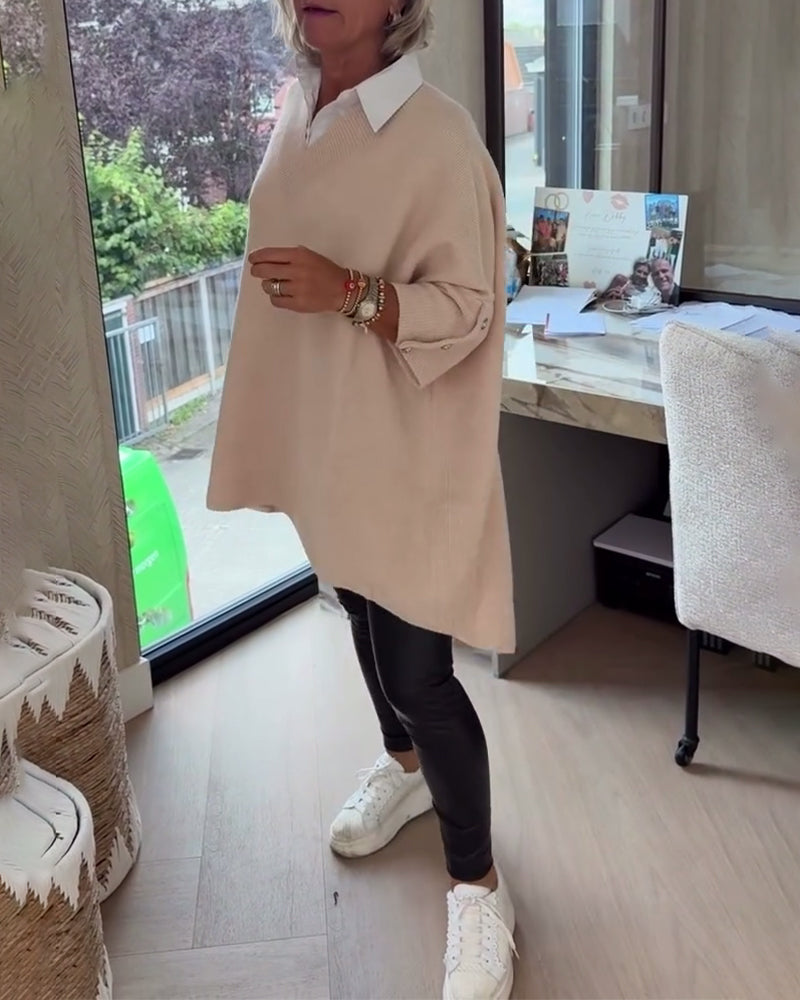 Andrea's™ | Pullover Mit V-Ausschnitt, Geknöpft Und Asymmetrisch Merkmalen