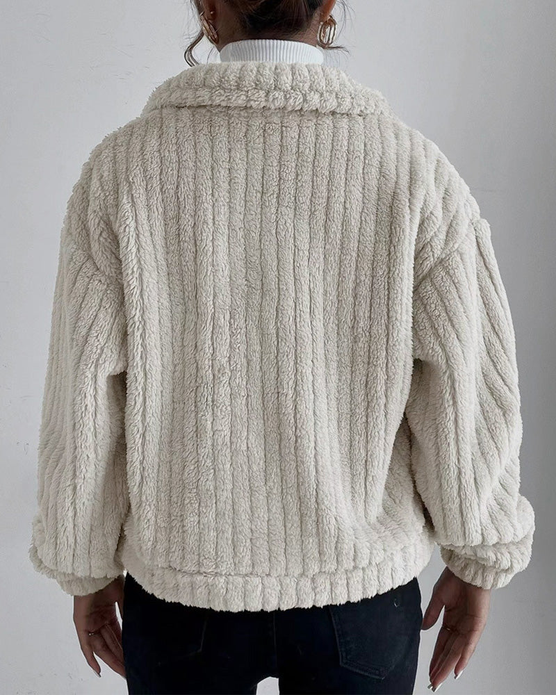 Andrea's™ | Lässiger, einfarbiger, dicker mantel mit reversknopf und langen ärmeln