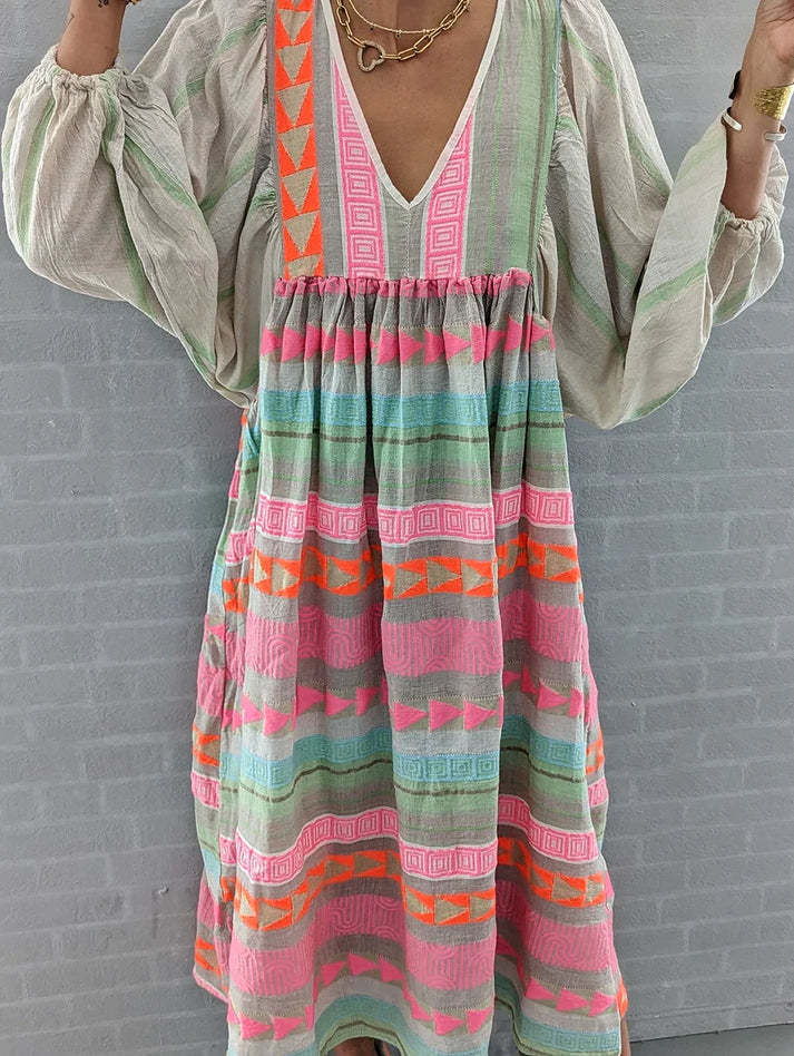 Andrea's™ | Boho-Kleid mit Puffärmeln in großen Größen