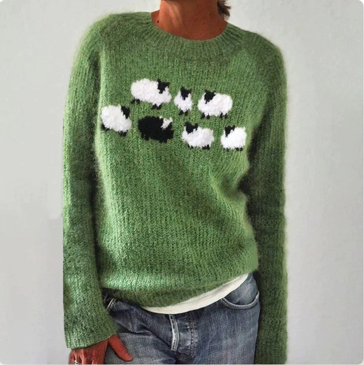 Andrea's™ | Grüner Statement-Strickpullover mit Schafmotiv