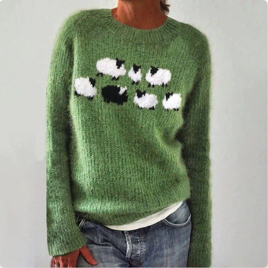 Andrea's™ | Grüner Statement-Strickpullover mit Schafmotiv