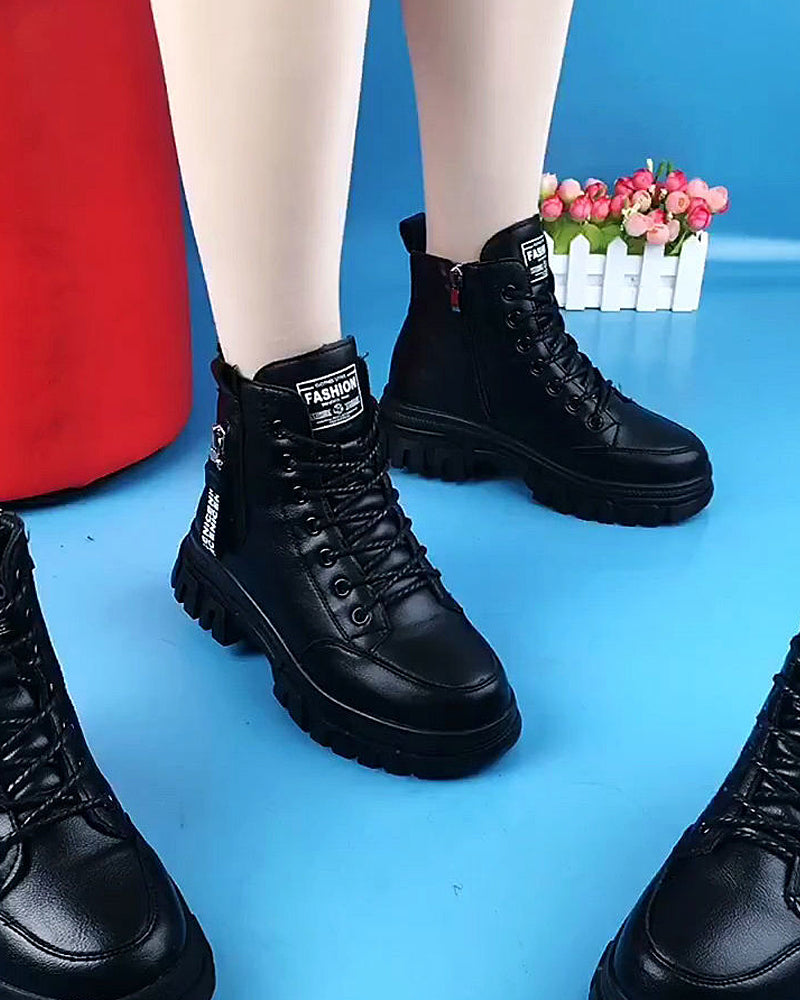 Andrea's™ | Einfarbige kurze Martin-Stiefel aus Fleece