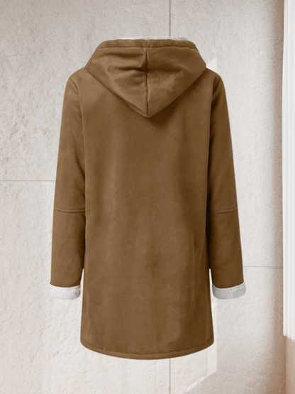 Andrea's™ | Damen Wintermantel mit Kapuze aus Kunst-Lammfell
