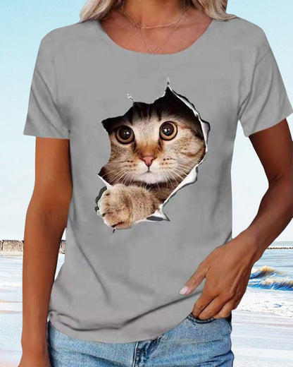 Andrea's™ | T-Shirt mit zerrissenem Katzen-Print