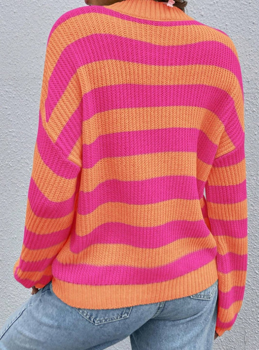 Andrea's™ | Gestreiftes Muster Drop Shoulder Pullover
