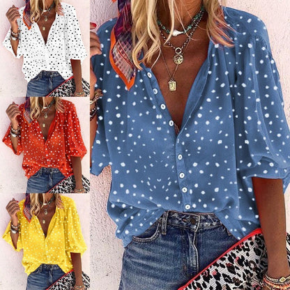 Chic Printed Long Sleeve Blouse by Andrea Serena