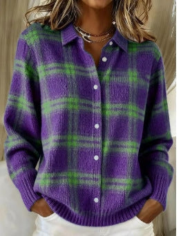 Gemütliche gestreifte Strickjackenbluse von Andrea Serena
