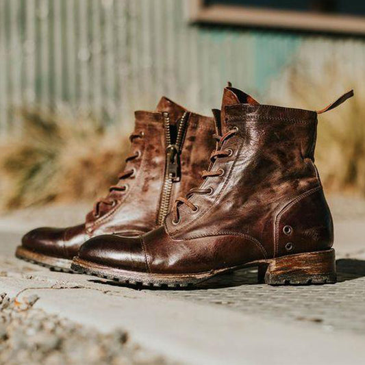 Andrea's™ | Bequeme Retro-Stiefeletten mit runder Zehenkappe und Schnürung