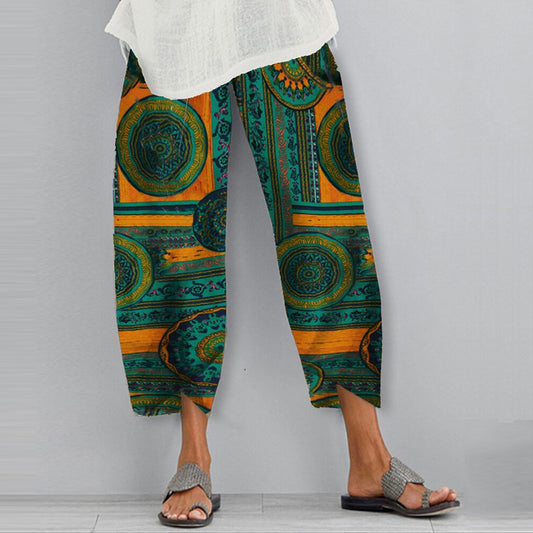 Andrea Serena Hose mit Boho-Print und elastischem Bund
