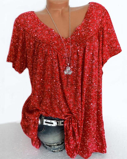 Andrea's™ | Lockeres Kurzarm-T-Shirt mit V-Ausschnitt