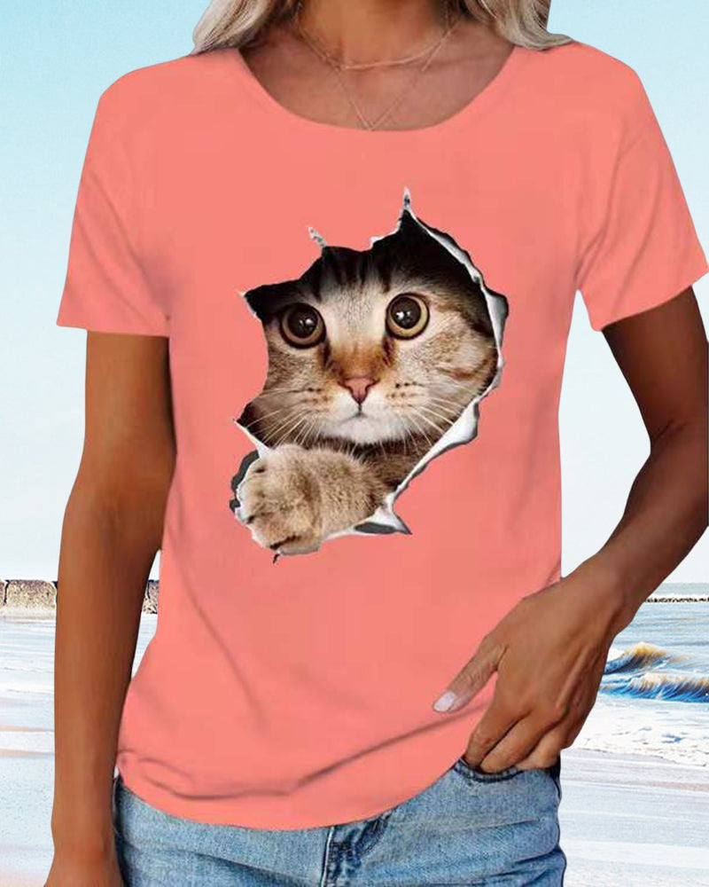 Andrea's™ | T-Shirt mit zerrissenem Katzen-Print