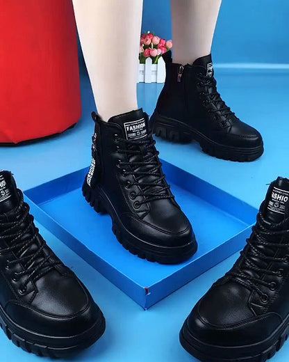 Andrea's™ | Einfarbige kurze Martin-Stiefel aus Fleece