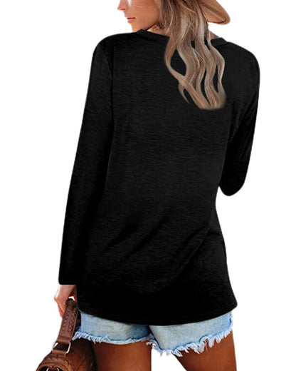 Andrea's™ | Einfarbiges Langarm-T-Shirt mit V-Ausschnitt