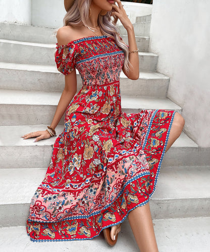 Boho-Blumenkleid von Andrea Serena mit schulterfreiem Ausschnitt und Midi-Länge