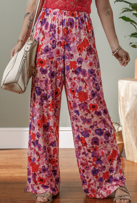 Lebhafte, hochtaillierte Hose mit Blumenmuster von Andrea Serena