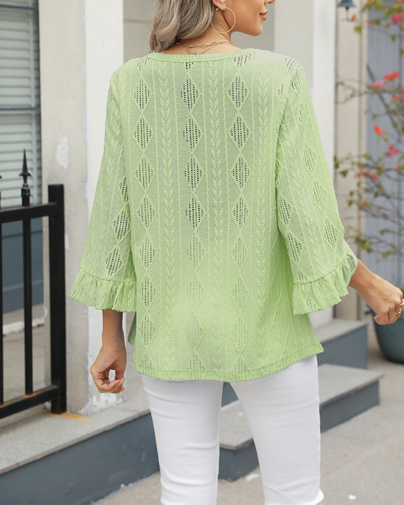 Andrea's™ | Oberteil Rautenkaromuster Hohldesign Trompetenärmel