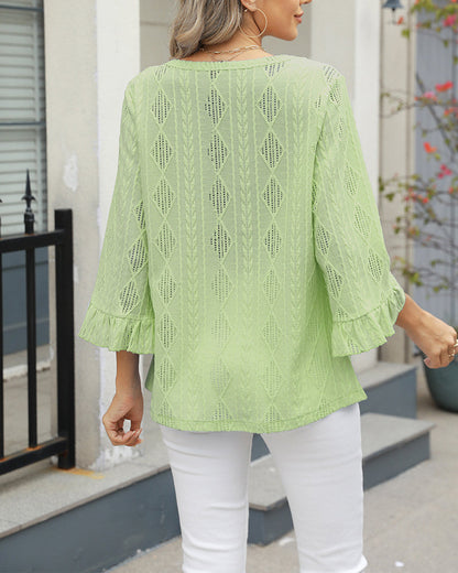 Andrea's™ | Oberteil Rautenkaromuster Hohldesign Trompetenärmel