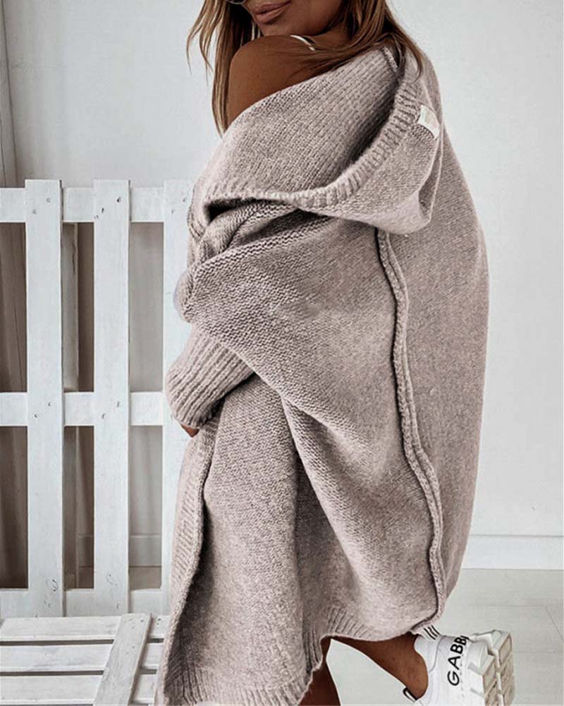 Andrea's™ | Schlichte, einfarbige Strickjacke mit Fledermaus-Kapuze