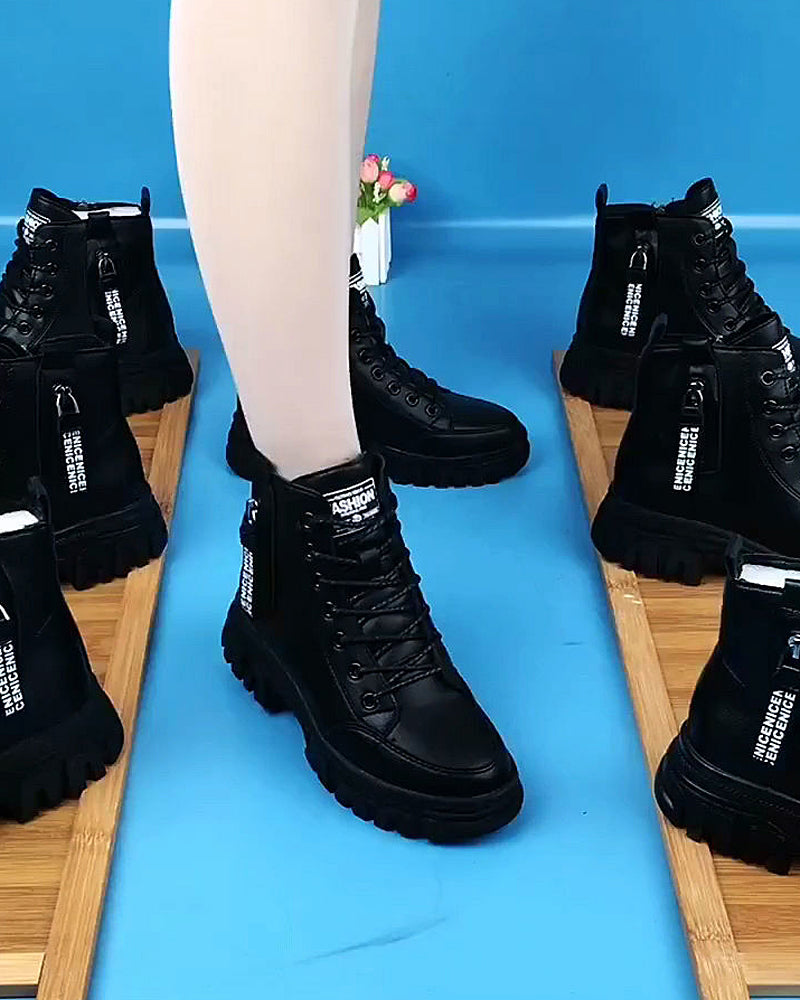 Andrea's™ | Einfarbige kurze Martin-Stiefel aus Fleece