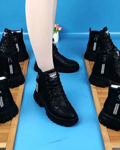 Andrea's™ | Einfarbige kurze Martin-Stiefel aus Fleece