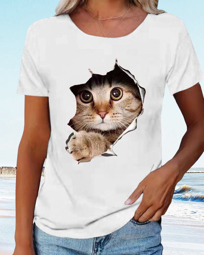 Andrea's™ | T-Shirt mit zerrissenem Katzen-Print