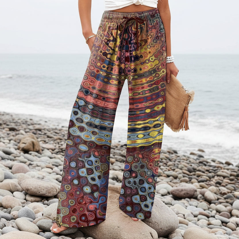 Boho-Hose mit botanischem Muster von Andrea Serena für Damen mit weitem Bein